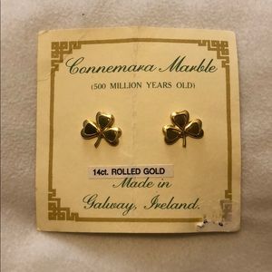 Connemara Marble & Gold Shamrock Earrings Ireland